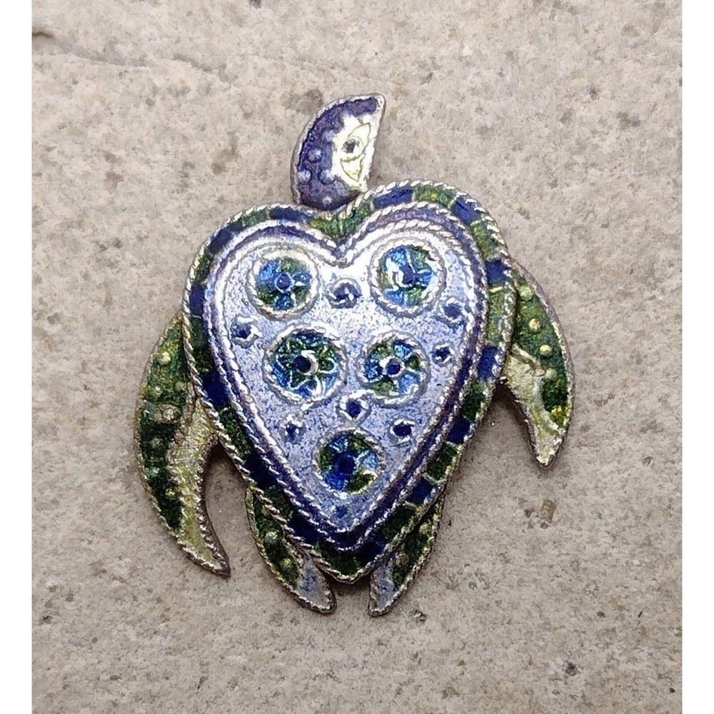 Sea Turtle Sterling Silver Enamel Pendant Charm